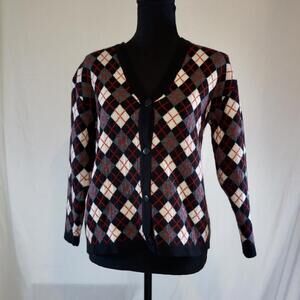 Rafaella Women's Black and Red Argyle Cardigan